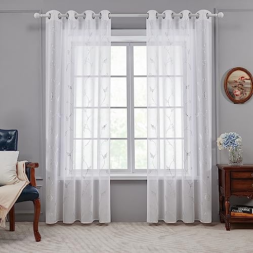 Deconovo Cortinas com riscas, translúcidas, para quarto, sala de estar, com ilhoses, 140 x 160 cm plantas