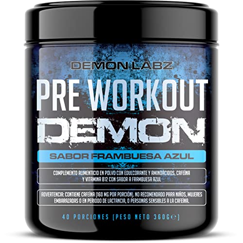 Pre Workout Demon - Suplemento potente pré-treino com creatina, cafeína, beta-lanina e glutamina (framboesa azul, 360 g)