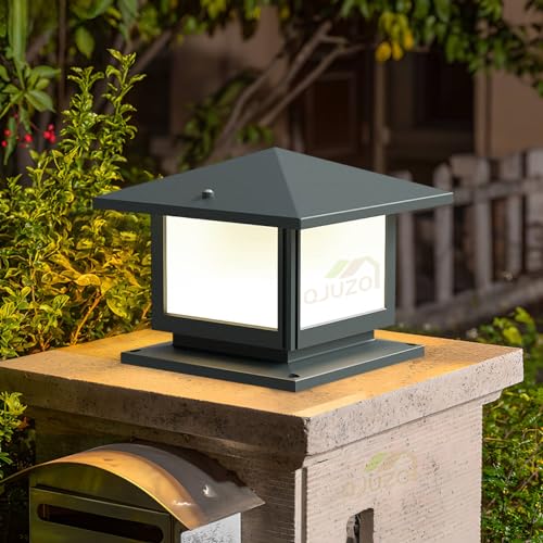 QJUZO Lanternas exterior jardim 12 W LED candeeiro de sobremuro de alumínio cinzento coluna decorativa E27 lanterna de pé entrada terraço, Max.40 W, IP44, 3000K-6000K
