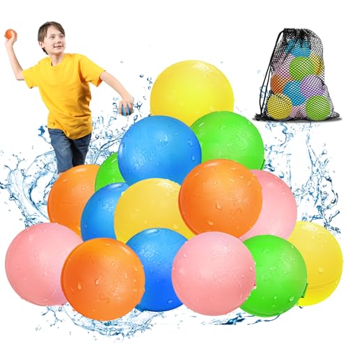 Balões de água reutilizáveis, 15 peças bolas de água recarregáveis selantes de enchimento rápido para crianças e adultos, brinquedos de verão adequados para exteriores, piscina, praia e festas