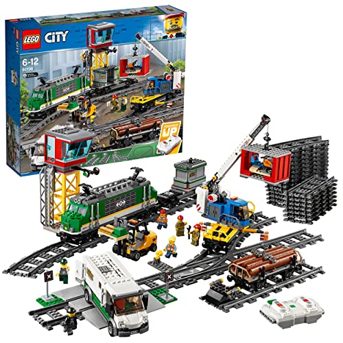 LEGO City Comboio de mercadorias, brinquedo a motor com controlo remoto Bluetooth com 3 vagões, linhas férreas e acessórios para crianças a partir dos 6 anos de idade