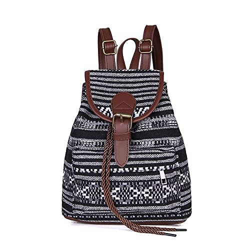 Spydge Mochila boémio moda mochila de lona e couro impermeável pequena mochila de ombro com alça de ombro ajustável para compras encontros festas férias viagens ao ar livre