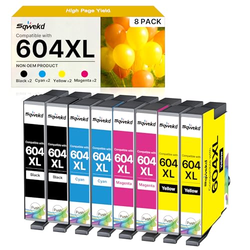 Sqwekd 604XL cartucho de tinta compatível com Epson 604 para tinta Epson XP 2200 para Expression Home XP-3200 XP-4200 XP-2205 XP-4205 Workforce WF-2935 (2 preto, 2 CII 2 Meses Agenta, 2 amarelo)