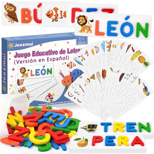 Joozmui Jogos educativos para crianças de 3 a 8 anos, brinquedos para crianças presente para menina 3-10 anos jogos para crianças aprender a ler Scrabble espanhol