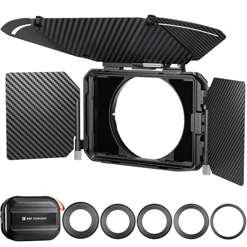 K&F Concept Mini Matte Box com 2 bandejas de filtro de 4" x 5,65" e bandeiras de fibra de carbono, para câmaras DSLR Mirrorless com 5 adaptadores de anel circular (67/72/77/82/95 mm)
