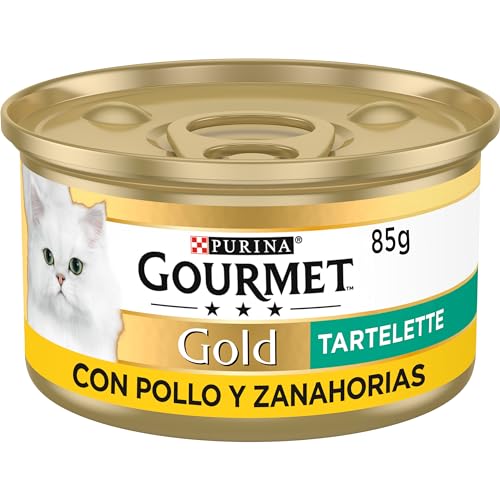 GOURMET Gold Tartelette, comida húmida para gato adulto, batata de frango e cenouras, conjunto de 24 latas de 85 g