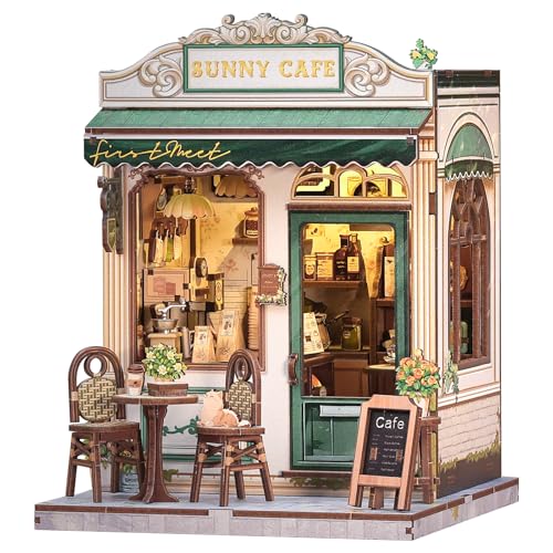 CUTEBEE Book Nook Kit, casa de bonecas em miniatura DIY com luz LED, suporte de livros de quebra-cabeças de madeira em 3D, decoração de estante vintage em cremay verde, presente para adultos (Sunny
