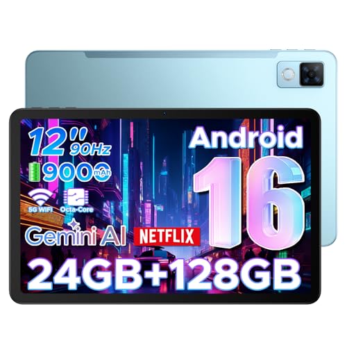 DOOGEE U12 Tablet Android 16, 24 GB + 128 GB Tablet FHD+/90 Hz, 9000 mAh/18 W, tablets Gemini AI, T7255 Octa Core Tablet, 13 MP+8 MP, Widevine L1/OTG/Face ID/GPS/FM/G 3,5 mm jack/altifalantes duplos