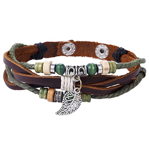 Morella pulseira de couro para mulheres com beads, pérolas e pingentes