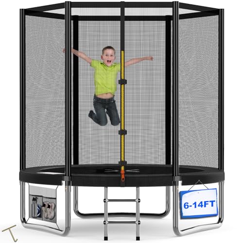 Devoko Cama elástica exterior para crianças Ø 183/228/305/366/427 cm, trampolins para crianças com malha de sapatos, escada, rede de segurança, capacidade de carga 150 kg