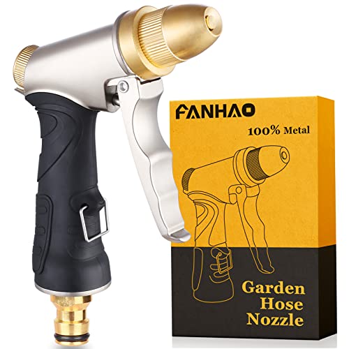 FANHAO Pistola de mangueira de jardim com de latão completo, pistola de rega de água de alta pressão resistente ajustável a jato a spray