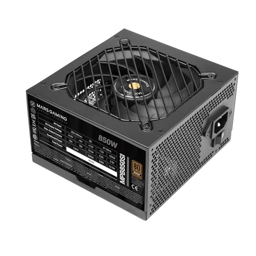 Mars Gaming MPB850SI, Fonte de alimentação PC ATX 850W, 7 anos de segurança, 80 Plus Bronze 230 V, 90% eficiência, ventilador SI Extreme Silence com núcleo de cobre, tecnologias AI2-RPM, DC-DC e SMD