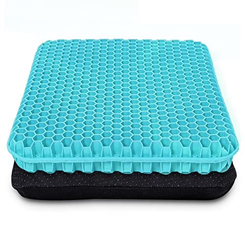 Almofada de assento de gel grossa com capa antiderrapante, respirável, design de favo, absorção de pontos de pressão para carro, cadeira de escritório, cadeira de rodas (azul leite)