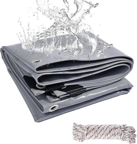 Lona impermeável exterior 2 x 3 m, 440 g/m² lona de proteção em PVC reforçado com furos, durável, resistente a raios UV, rasgos, multiusos para terraços, móveis e jardim, piscina carro cinzento