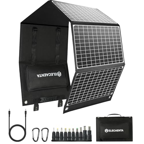 60 W Carregador solar portátil, placa solar dobrável com 3 portas (PD45W USB-C/QC3.0 USB-A/18 V CC), painel solar com IPX5 impermeável para telemóveis, tablets, estação de energia, acampamento ao ar