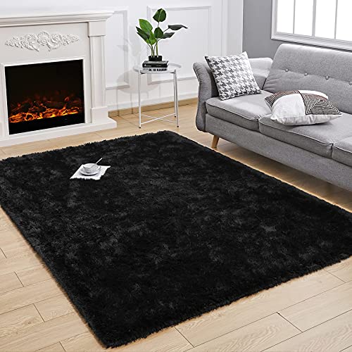 MARATIP Tapetes de sala grandes pelo comprido tapete de quarto quarto lavável tapete de cabelo comprido para sala de estar ou quarto, tapete esponjoso, tapete de cama (preto, 200 x 300 cm)
