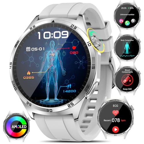 2025 ECG Relógio inteligente com HRV/ácido úrico/lípido/BMI, 1,43" AMOLED Saúde Smartwatch com Detecção BMI/Fadiga/Emoções/Temperatura Corporal/Pressão Arterial/Sonho/Bde SOS