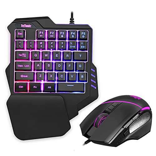 RedThunder G30 Teclado e rato mecânicos RGB para jogos com uma só mão, 2 teclas macro incorporadas 7 teclas programáveis, 35 teclas anti-ghosting, ergonómico para PC Mac PS5 Xbox One Gamer