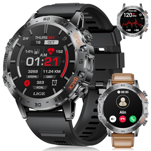 LIGE Relógio inteligente para homem, 1,45 pol. Amoled Smartwatch com chamadas, IP68 impermeável relógio fitness com 24/7 polegadas, pO2, monitor de sono, 100 modos de desporto, para iOS/Android