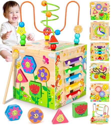 Jojoin Cubo atividades bebé - Jogos de mesa atividades brinquedos Montessori 1 ano - brinquedos crianças 1 ano - cubos de madeira andador - brinquedos educativos presente brinquedo menino 12 anos