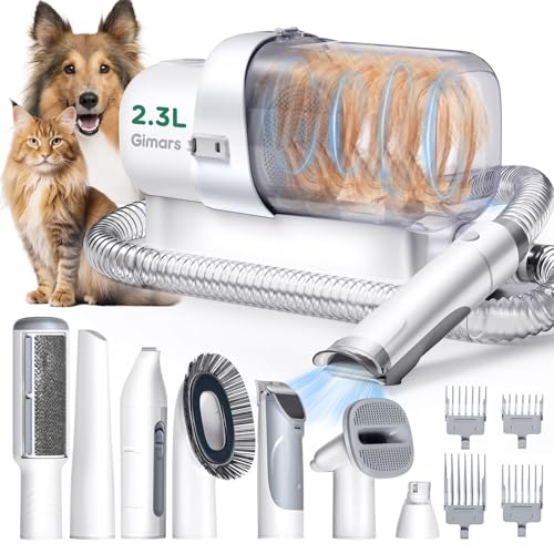 Gimars 2,3 L Corta-pelos cães com aspirador de cabelo, kit de cuidados de animais ultraleve com 12.000 Pa Super Sucção, corta-pelos para animais de estimação com 7 ferramentas de cuidado