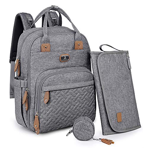 Dikaslon Mochila trocador, mochila de fraldas grandes malas multifuncionais para bebés com trocador portátil, porta-chupeta e correias para o carrinho, para a mãe e o pai