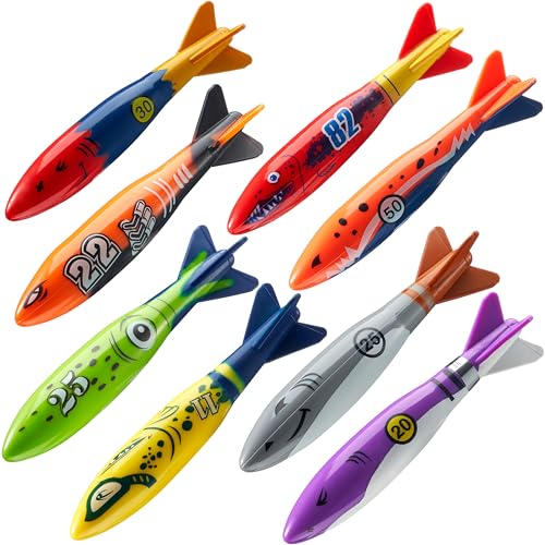 JOYIN 8 peças torpedo mergulho brinquedos para piscina brinquedos crianças mergulho brinquedos subaquáticos brinquedos aquáticos crianças mergulho animais subaquáticos torpedo para crianças verão