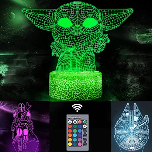 Luz noturna de Star Wars com ilusão 3D 3 padrões e 16 cores em mudança desligado automático com toque inteligente e controlo remoto para decoração de casa presentes