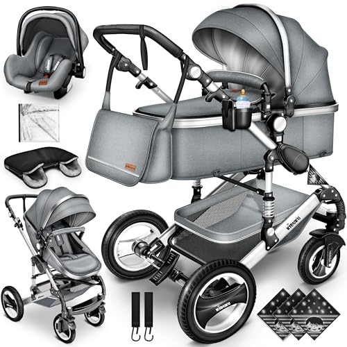 KIDUKU® Carrinho de bebé 3 em 1 | Cadeira de passeio para crianças | Carrinho de 3 peças, capazo, trocadador, cobertura de pés | Sillita carro leve infantil ECE R129