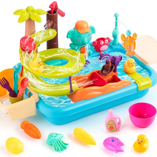 Juboury Brinquedos para lava-louças de cozinha, conjunto de brinquedos para lava-loiças, lava-louças de brinquedo com torneira de água, faça o jogo de papéis brinquedos para crianças presente para
