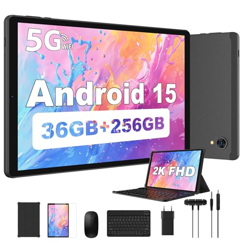 RUSHAR Tablet Andriod 15, Tablet de 10,4 polegadas, 36 GB RAM+256 GB ROM (TF 2TB), 5G WiFi/INELL 2000 * 1200/8000 mAh/Octa-Core/13 MP+ 8 MP/BT5.0/OTG, TG, Tátula. conjunto com lápis e teclado, preto