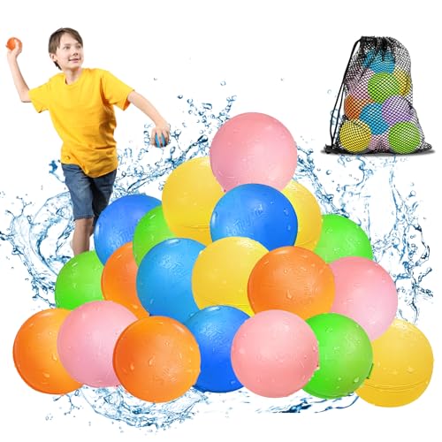 Balões de água reutilizáveis, 20 peças bolas de água recarregáveis selante de enchimento rápido para crianças e adultos, brinquedos de verão adequados para exteriores, piscina, praia e festas