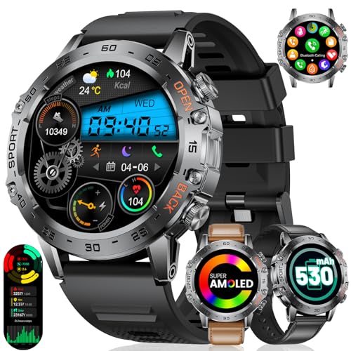 LIGE FV10 Relógio inteligente homem com 530 mAh, 1,45 '' AMOLED militar Smartwatch homem com chamadas Bluetooth, 110 modos de desporto, frequência cardíaca/SpO2, 3ATM impermeável para Android iOS