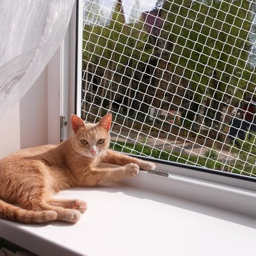 QILUCKY Rede de proteção para gatos de fibra de poliéster para varanda, pode ser cortada e resistente a mordidas, redes de varanda para gatos para fixar terraços, janelas e portas (3 x 8 m)