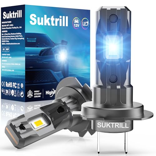 Suktrill Lâmpadas h7 led 20000lm 12 V 6000 k branco, kit de luzes para longas ou curtas ou anti-névoa, muito compacto sem ventilador, 1:1, embalagem de 2, incompatível com o CANbus anti-erro.