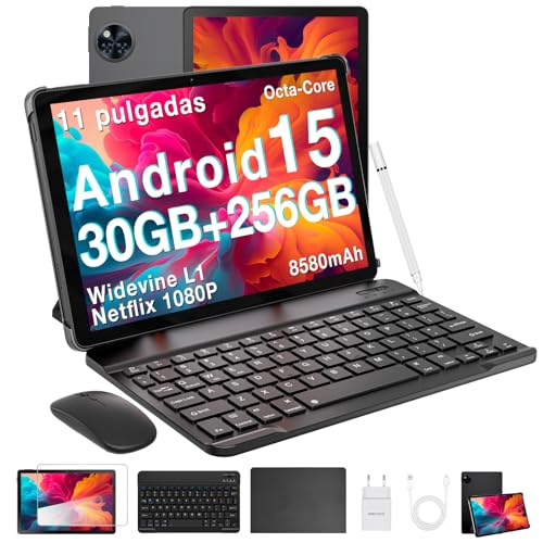 DOOGEE U11 Pro Android 15 Tablet para crianças, 30 GB + 256 GB/2TB TF Tablet de 11 polegadas de 90 Hz, tablet infantil com teclado e lápis e capa e raaton, 8580 mAh/Widevine L1/WiFi 5/ 11 3MP+5MP