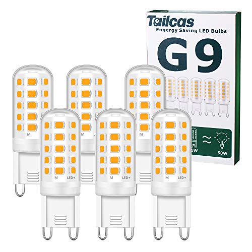 Tailcas Lâmpada LED G9 5W, branco quente 3000 K, sem estroboscópico, LED equivalente à lâmpada halogénica de 50 W, 500 LM, AC220-240 V, não regulável, ângulo de luz de 360 °, embalagem de 6