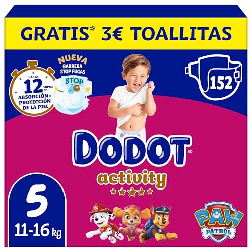 Dodot Fraldas bebé Activity tamanho 5, 152 fraldas, 11 kg - 16 kg, o nosso N1 em absorção e conforto