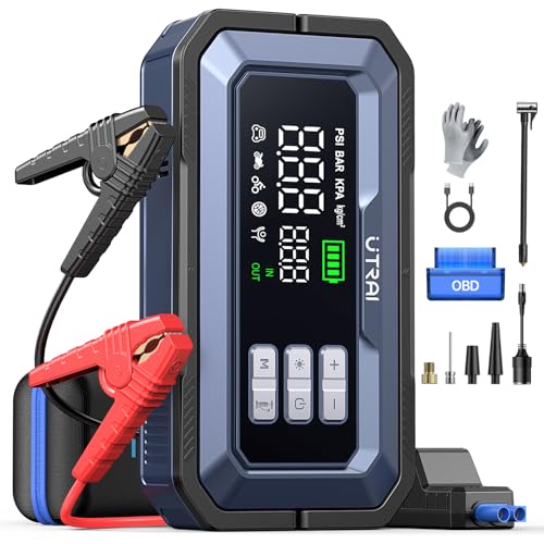 7000A Arrancador de carros com compressor de ar/OBD/160 W DC out/luz LED de 2000lúmenes/18 W carregamento rápido (para All Gas ou 14 L diesel) UTRAI Jump Starter
