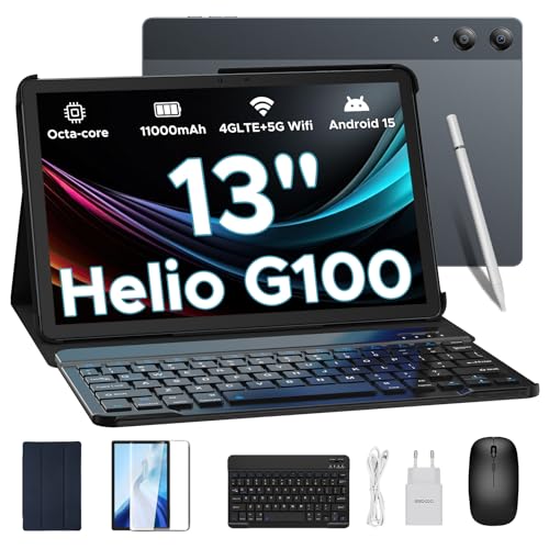DOOGEE Tab E3 Pro Tablet de 13 polegadas, 32 GB RAM+ 256 GB ROM/2TB Tablet Android 15 com teclado e lápis, Gaming Tablets Octa Core 11000 mAh Helio G100, 4G Dual SIM+WiFi 5G/13 MP. + 8MP/G PS/Face ID