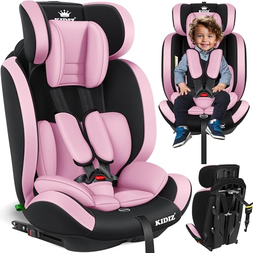 KIDIZ® Cadeira de automóvel, grupo 1 + 2 + 3/9-36 kg, arnês de segurança de 5 pontos, encosto de cabeça ajustável, assento elevador de crescimento 1-12 anos, estável e segura, com Isofix