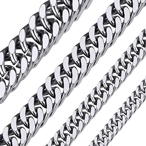 ChainsHouse Colar de corrente cubana para homens e mulheres, cor resistente, 5/7/10/13 mm de largura, elos quadrados em aço inoxidável, platinado/dourado/preto
