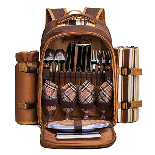 APOLLO WALKER Mochila de piquenique, conjunto de piquenique 4 pessoas (louça e manta), frigorífico praia mochila, malas mochilas térmicas para acampar, praia e caminhadas (café - quatro pessoas)