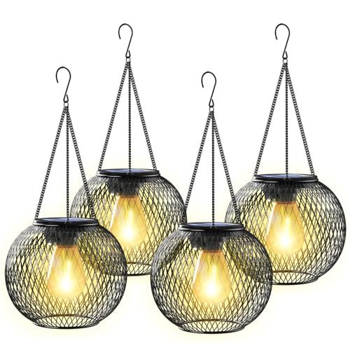 KagoLing Lanternas solares exteriores, lanternas solares exteriores suspensas 4 peças IP65 candeeiros solares exteriores de metal decorativo para jardim, campismo, jardim, terraço, Porch