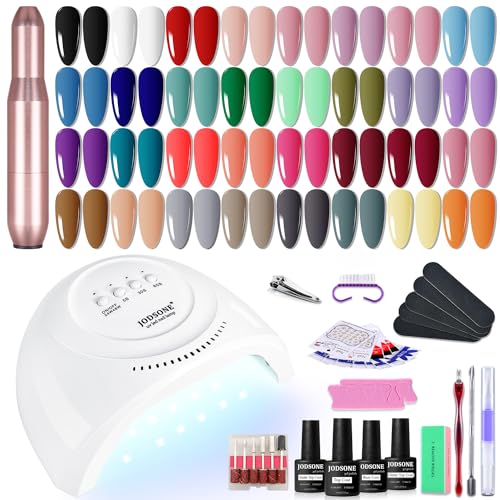 JODSONE Conjunto de vernizes de unhas de gel, 36 peças, berbequim de unhas com luz UV, superfície brilhante, fácil de aplicar, textura mate, kit de manicura tudo-em-um