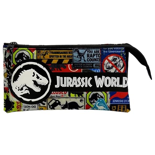 Jurassic World- Estojo triplo, suporte para todos, material escolar, porta-lápis , estojo, multicolor, unissexo, acessórios, produto oficial (CyP Brands), Mutlicolor, Estandar, Jurassic World Danger
