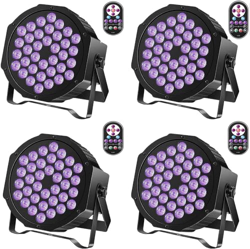 UKing 4 peças Luz LED preta 72 W 36 LED UV holofote de festa com comando à distância e controlo DMX Glow na luz de palco escura para DJ discoteca Natal iluminação de palco