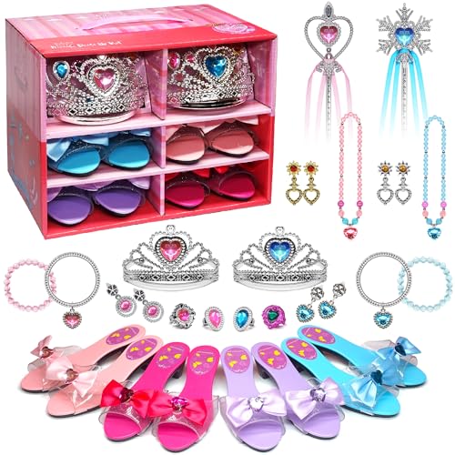 Princesa vestir meninas sapatos - menino pequeno salto joga sapatos e fingir acessórios de joalharia conjuntos, brinquedos para meninas com meninos coroa, colar, brinco para meninas de idade 3-6