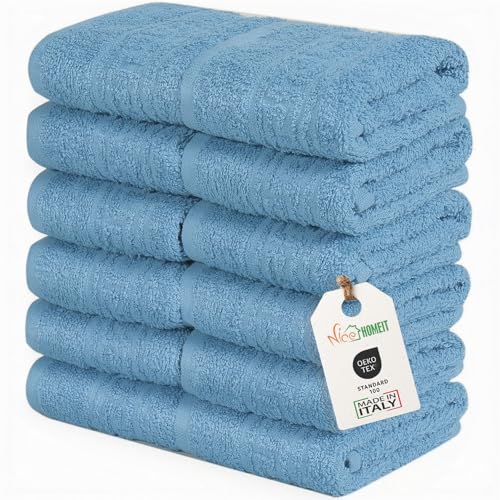 nice homeit Conjunto de 12 toalhas de 30 x 30 cm, toalhas de rosto e convidados 100 % algodão, para mãos, maquilhagem, cozinha, casa e viagens (azul)