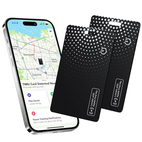 Timu Smart Tag Card, 1,7 mm Bluetooth Tracker compatível com App pesquisar Apple (apenas iOS), IP68 resistente, 2 pacotes preto